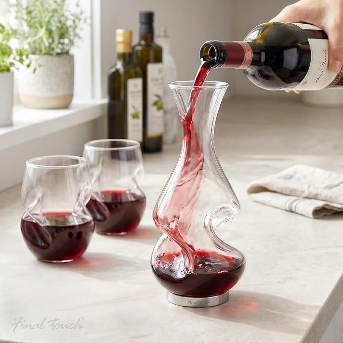 Final Touch Conundrum Wine Decanter Aerator - Superior Aeration & Oxygenation, Two-Phase Aeration Process, Enhances Flavor & Aroma, Elegant Stainless Steel Base, 375ml Capacity (WDA600)