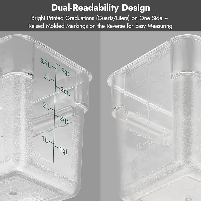 CURTA 8-Pack 6 Qt NSF Clear Polycarbonate Food Storage Containers with Red Lids - Square, Commercial-Grade, Freezer & Dishwasher Safe, Stackable