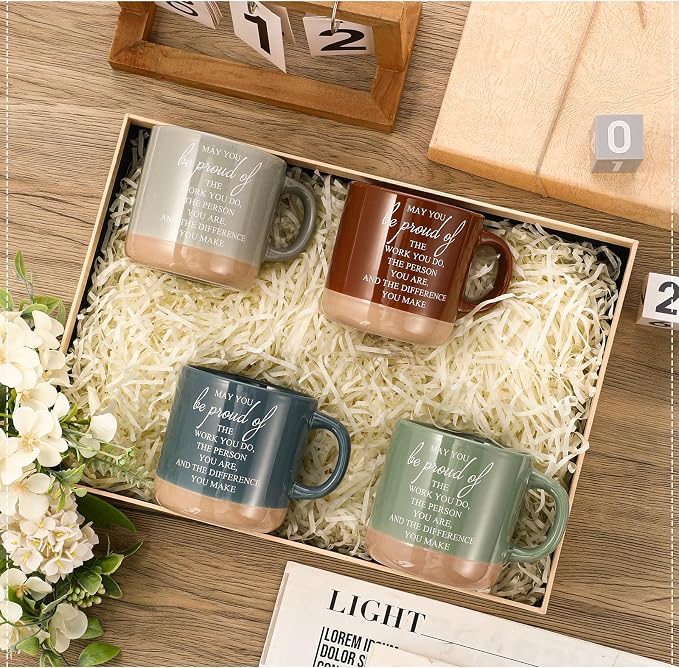 Didaey 10 Pcs Thank You Mugs Bulk 13 oz Inspirational Ceramic Coffee Mugs May You Be Proud Appreciation Gift Back to School Gift for Teacher Nurse Employee Coworker Office Staff, 10 Colors
