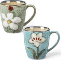 Maxdot 2 Pcs 12oz Ceramic Coffee Mugs Sets Glazing Process Cappuccino Mug Floral Ceramic Tea Cups Idea Gift Set for Women Porcelain Cup for Coffee, Cocoa, Tea, Latte (Retro) (Fresh)
