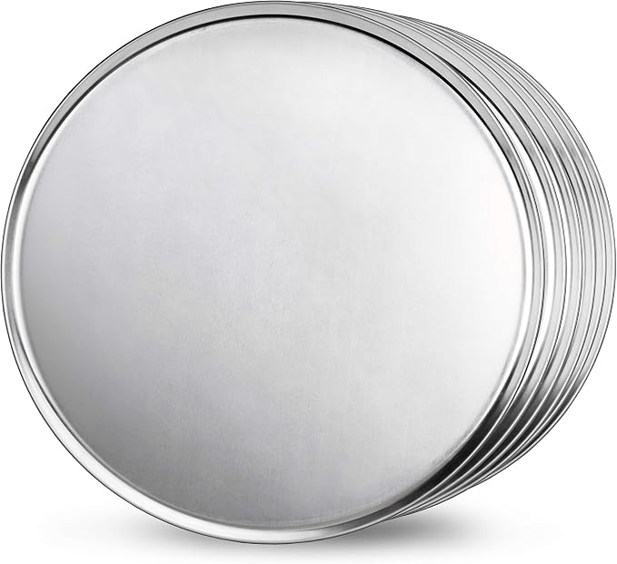 New Star Foodservice Restaurant-Grade Aluminum Pizza Pan, Baking Tray, Coupe Style, 18 Inch, Pack of 6