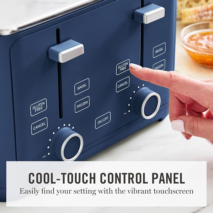Martha Stewart 4 Slice Toaster, 10 Shade Settings with Defrost, Cancel, Bagel & Gluten-Free, Extra-Wide Self-Centering Slots for Waffles & Artisan Bread, Removable Crumb Tray, Cord Wrap, 1800W, Indigo