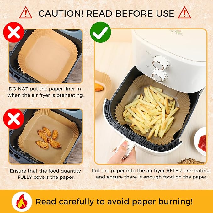 Air Fryer Liners Disposable - 300Pcs 8In Square Parchment Paper for Air Fryer Non-Stick Airfryer Basket Liners for Steamer Microwave Oven