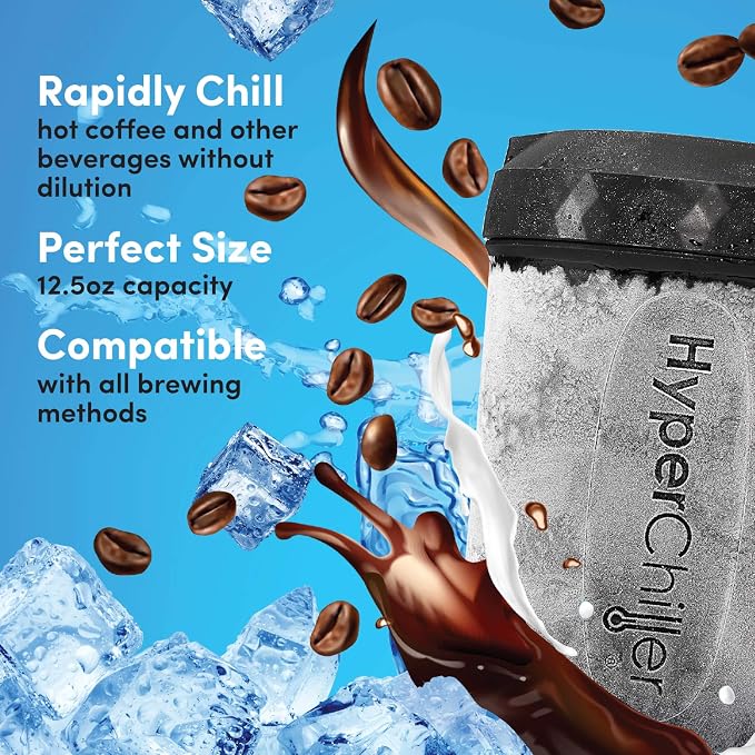 HyperChiller HC2CB Patented Iced Coffee/Beverage Cooler, NEW, IMPROVED,STRONGER AND MORE DURABLE! Ready in One Minute, Reusable for Iced Tea, Wine, Spirits, Alcohol, Juice, 12.5 Oz, Charcoal Black
