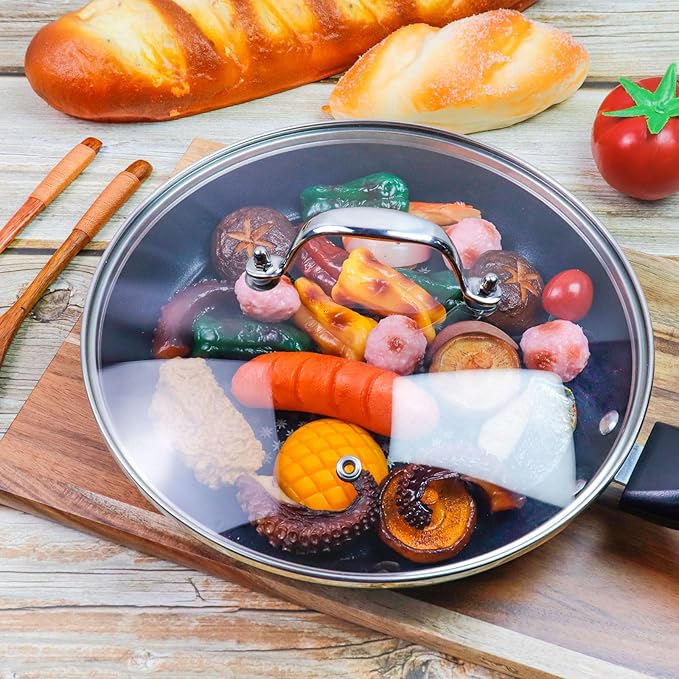 8 Inch Clear Glass Pot Lid for Frying Pan Replacement Cover Can Withstand 356°F (180℃) with Stainless Steel Arch Bridge Handle,Bright Silver