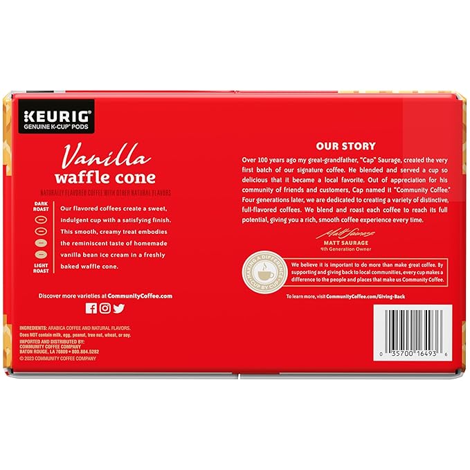 Community Coffee Vanilla Waffle Cone 60 Count Coffee Pods, Ice Cream Flavored, Compatible with Keurig 2.0 K-Cup Brewers, 60 Count (Pack of 1)