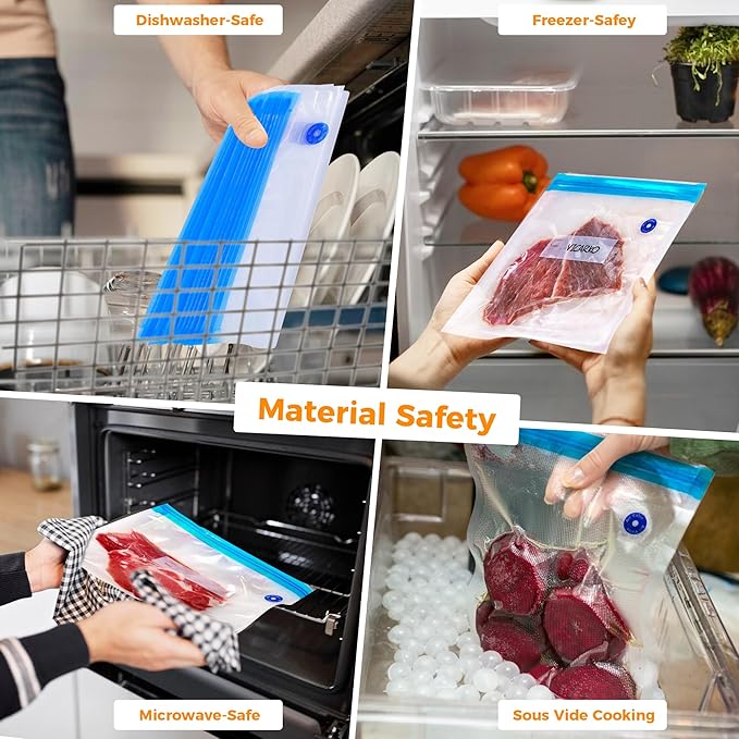 LAUDTEC 2-in-1 Handheld Vacuum Sealer for Food Storage Bags and Mason Jars (Vacuum Sealer + 10 Reusable Storage Bags + 4 Reusable Wide Mouth Jar Lids)