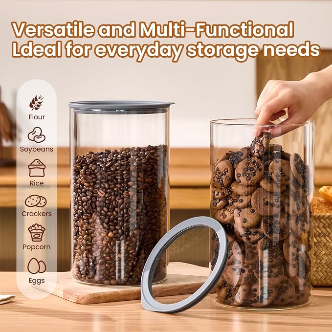 Flour Sugar Storage Containers, 1-Gallon(4.2Qt) Cereal Containers Storage with Airtight Lids, Glass Food Jars for Oats, Cereal and More