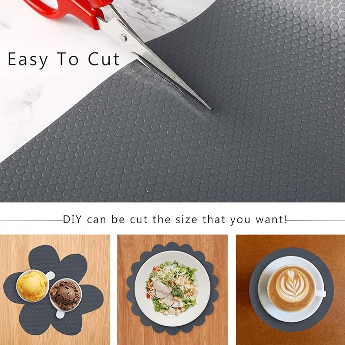 HooTown Shelf Liner Kitchen Cabinet Drawer Mats 17.5 Inch Wide x 4.9 Feet Long, Non Skid EVA Plastic Washable Oil Proof Pad for RV Drawer, Dish Plate Slippery Protection, Gray