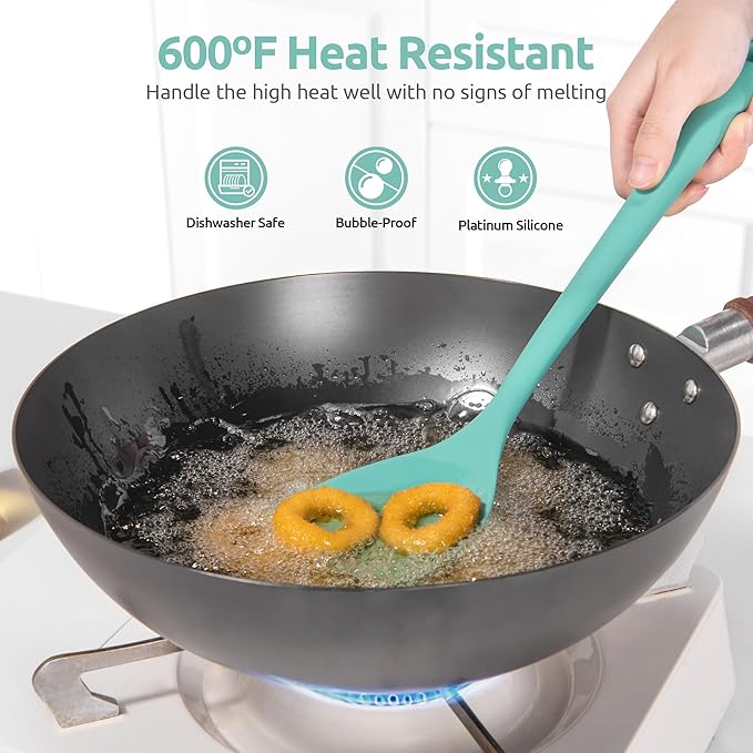 U-Taste 18/8 Stainless Steel Measuring Cups and Spoons Set of 10 (Multi) and 600ºF Heat Resistant 13.76" Long, 3.63" Wide Wok Spatula for Kitchen Stir Fry (Aqua Sky)