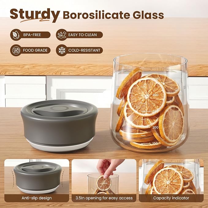 OURCABECUE Wide Mouth Mason Jar 16oz, Newly Upgraded Easy Open Rotating Lid, Food Grade Glass Storage Jar for Overnight Oats Yogurt Snacks Candy Jars