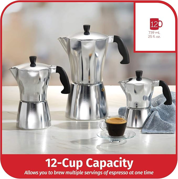 GoodCook Koffe 12-Cup Aluminum Stovetop Moka Pot Espresso Maker, Silver
