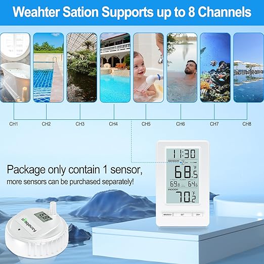 Urageuxy Wireless Digital Pool Thermometer, 328ft Remote Floating Thermometer with Backlit Display for Pool, Hot Tub, Spa and Cold Plunge