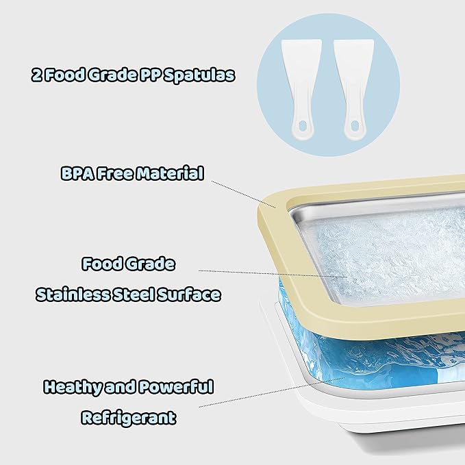 JoyMech Ice Cream Roll Maker Rolled Ice Cream Machine, Sweet Spot Pan, Instant Cold Plate, Ideal for Making Rolled Ice Cream Soft Serve Slushies Frozen Yogurt Sorbet and Gelato (Yellow)