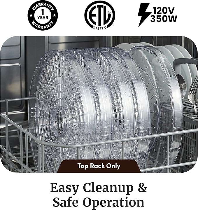 Elite Gourmet EFD319 Food Dehydrator, 5 BPA-Free 11.4" Trays Adjustable Temperature Controls, Jerky, Herbs, Fruit, Veggies, Dried Snacks, Black