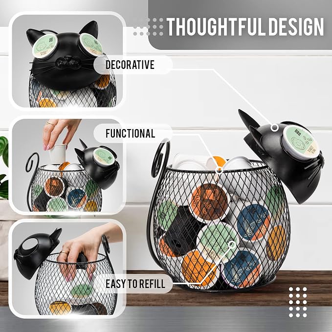 Made Easy Kit Coffee Pod Basket Organizer Useful Decor - Compatible with Keurig K-Cup Pods - Home Coffee Bar Functional Decoration - Café Station Countertop Freestanding Storage Accessory (Bunny)