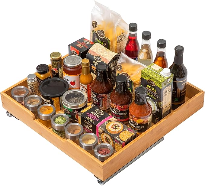 HOLDN’ STORAGE Bamboo Wooden Pull out Cabinet Organizer 22"W x 21"D Requires At Least a 23.25"W x 21"D Cabinet Opening W/Lifetime Limited Warranty, Bamboo Tray and Heavy Gauge Metal Rails