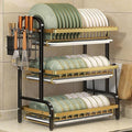 Dish Drying Rack, Carbon Steel 2/3 Tier Over-The-Sink Storage with Drain Tray, Chopsticks Rack and Knife Holder