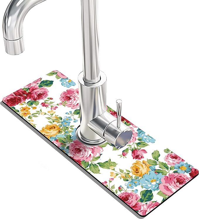 Kitchen Sink Splash Guard Faucet Mat -2 PC Super Absorbent Fast Drying Mat Sink Gadgets-Splash Guard Behind Faucet Drip Catcher for Kitchen, Bathroom,Sink Mat, Dish Drying Mat, Bathroom(15" X 5.5" )