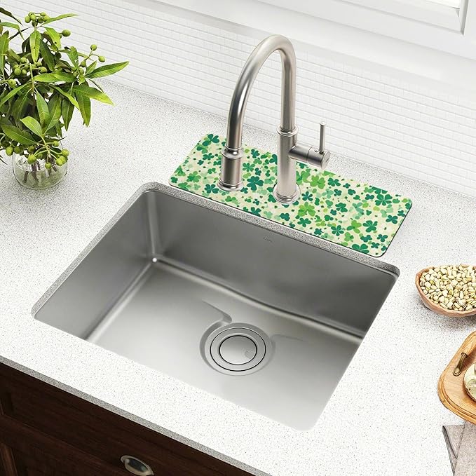 Kitchen Sink Splash Guard 2 PCS 30 Inch Sink Faucet Mat Splash Guard for Bathroom Countertop Water Absorbent Foldable Cuttable Soft Washable Saint Patricks Green Clovers