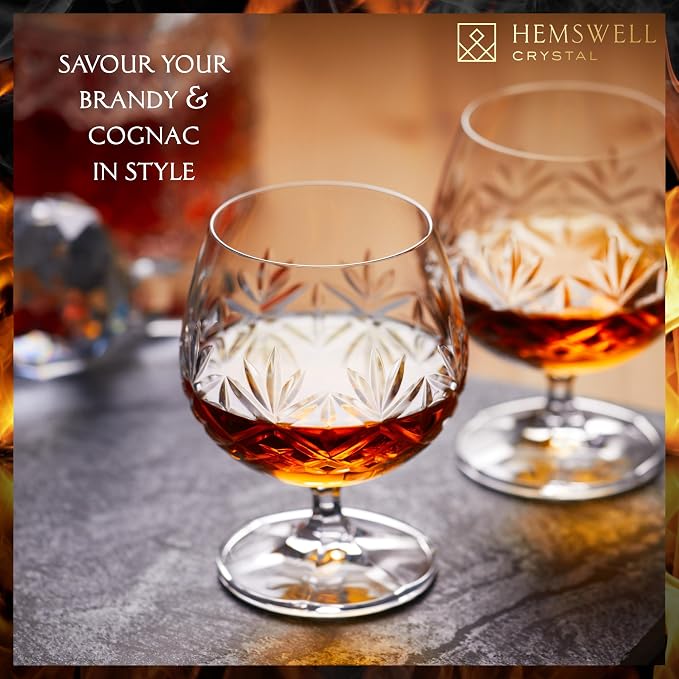 Brandy Snifter Glasses Set of 2 - Small Cognac Glasses for Scotch or Whiskey - Port Goblets - European Crystal 8.5oz - Glenrigg