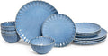 12 Pieces Stoneware Dinnerware Set, Microwave and Dishwasher Safe, for 4 | Scallop Frill Design, Chip Resistant, Ceramic, Includes Plates and Bowls