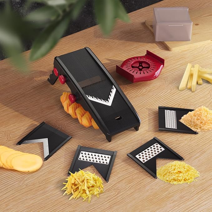 Mueller Austria Mandoline Slicer for Kitchen, Adjustable Vegetable Chopper, Fruit, Cheese Grater, Potato Chips Slicer - Black