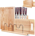 XYJ Authentic Since 1986, Magnetic Knife Block with Cutting Boards, Natural Wood, Countertop Knife Organizer, Space-Saving Knives & Prep Board Set, Kitchen Storage Solution without Knives