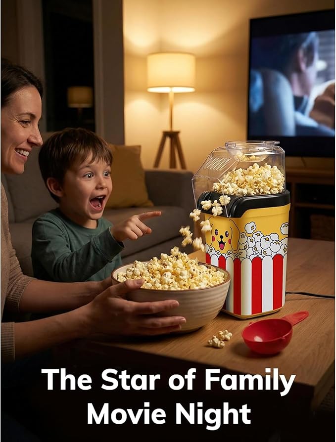 Fun Popcorn Machine Air Popper – Hot Popcorn Maker Air Popper Electric with Butter Melting Tray – Mini Electric Maker - Dog Mom Gifts for Women, Home, Kids Movie Night - Oil Free Snacks