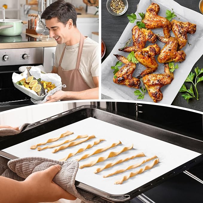 Honoson 150 Pcs Natural Unbleached Parchment Paper, 15x21 Inches Precut Non-Stick Parchment Sheets, Ideal for Baking, Cooking, Grilling, Air Fryer and Steaming (White)