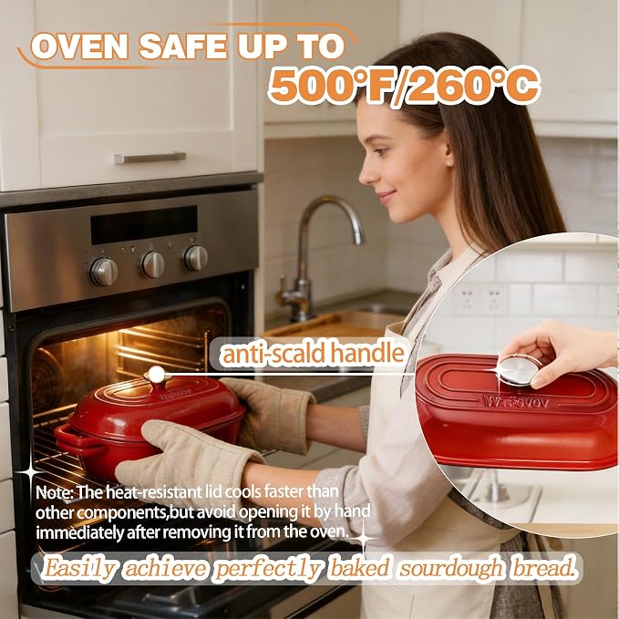 DIY Double Dutch Oven for Sourdough Bread Baking – Enamel Cast Iron Bread Baker with Lid, Bake Two Different Loaves at Once, 500°F Oven Safe, Includes 2×5" Banneton Proofing Baskets