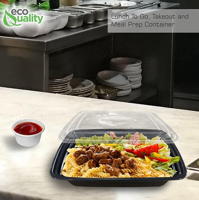 32 oz Reusable Food Storage 100 Pack Containers with Lids by EcoQuality – Rectangular BPA Free Freezer, Microwave & Dishwasher Safe – Airtight & Watertight Stackable, Lunch Meal Prep, To-Go, Bento Box