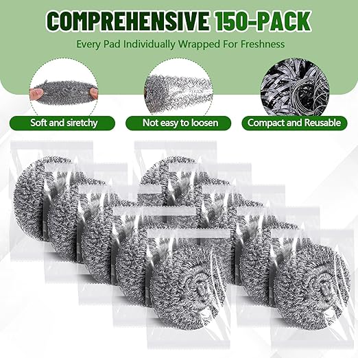 Honeydak 5 Pack Stainless Steel Scourers Steel Wool Scrubbers Bulk Separately Packaged 2.5 Inch, 15 Gram Metal Scourers Sponges Wire Scouring Pad for Stove Pot Pan Oven Kitchen Restaurant(Classic)