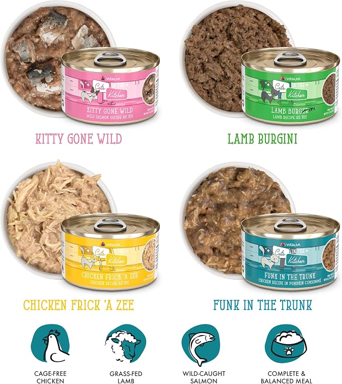 Weruva Cats in The Kitchen, Kitchen Cuties Variety Pack, Wet Cat Food, 3.2oz Can (Pack of 12)