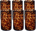 Honeydak Set of 6 Tortoise Leopard Print Brown 16 oz Rocks Glasses Stylish Stemless Cocktail Cups Glass Glassware Tumbler Ideal for Gin, Tequila, Vodka, Soft Drinks