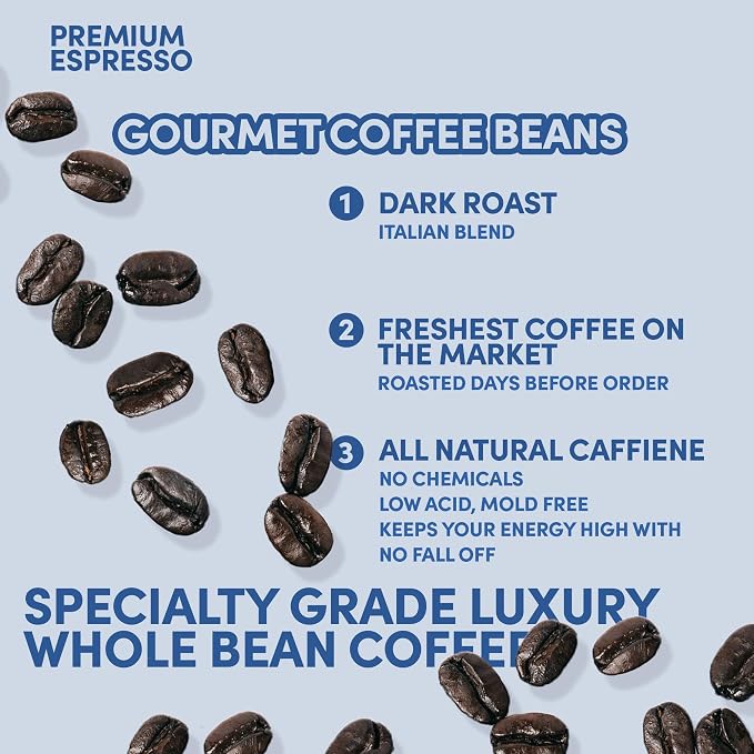 Espresso Whole Bean Coffee | Dark Roast Coffee Beans | Bold Strong Beans for Espresso Machines | Specialty Grade | 12 oz