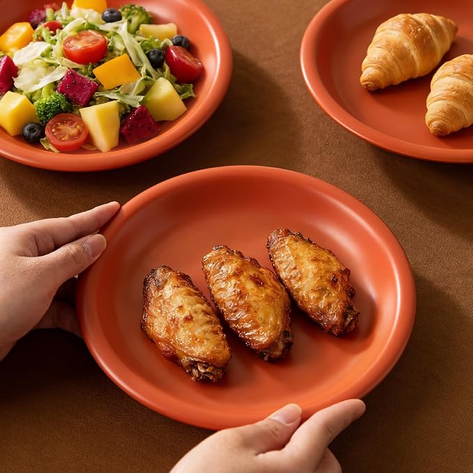 Timeworn Clay Salad Plates, Terracotta Red, 8-Inch, Set of 4 | Hand-Finished, Stoneware, Dessert and Appetizer Plate, Microwave and Dishwasher Safe