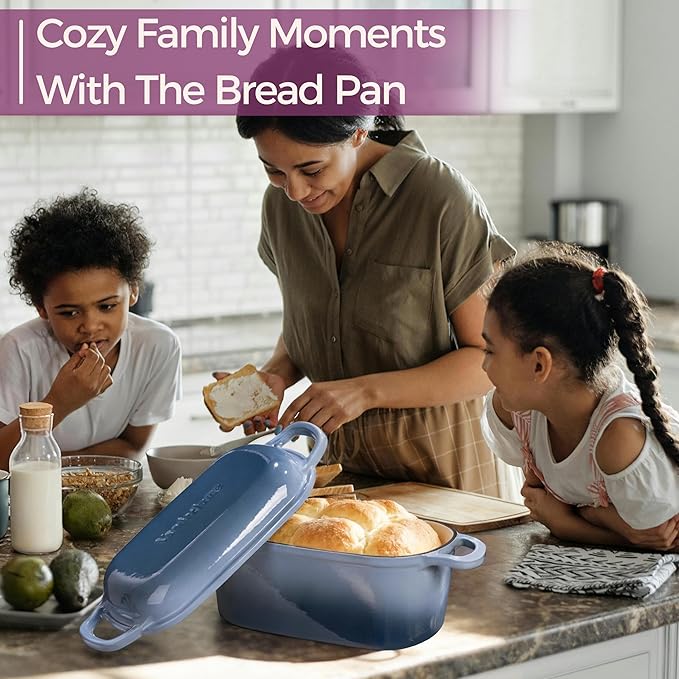 4.6-Quart Oval Dutch Oven for Bread Baking, 2 in 1 Enameled Cast Iron Bread Pan with Lid, Sourdough Baking Pan for a Crispy Crust, Seasalt