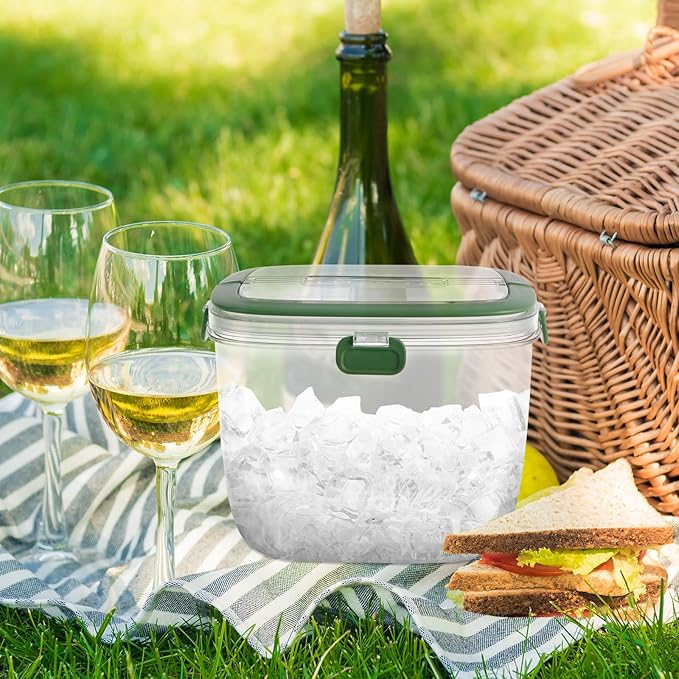 5L Portable Ice Cube Storage Bin, Clear Ice Bucket for Freezer with Lid & Tong for Outdoor Camping, Plastic Refrigerator Ice Cube Trays Storage Bin for Whiskey Wine Cocktail Party