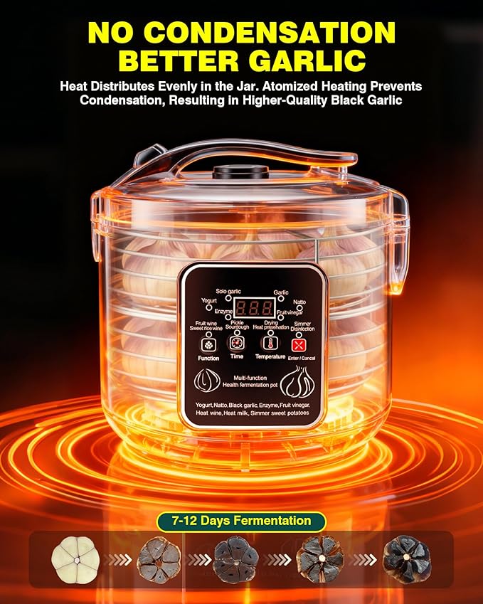 WantJoin Black Garlic Fermenter 6L - Full Automatic Intelligent Control Black Garlic Maker, 360° Even Fermented，Makes 3-4 LBS Garlic Fermenter Machine, Makes Multi Clove & Whole Clove Garlic