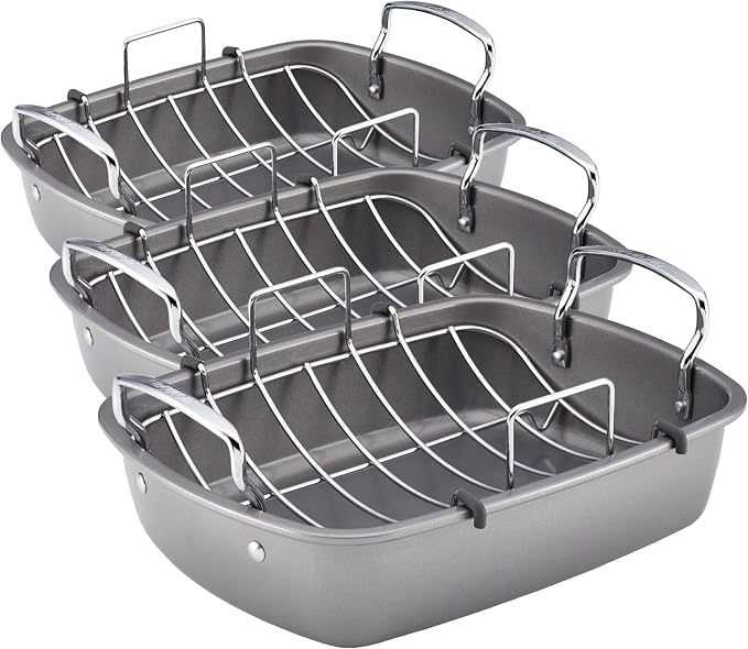 Circulon Nonstick Roasting Pan/Roaster with Rack - 17 Inch x 13 Inch,Gray,(Pack of 3)