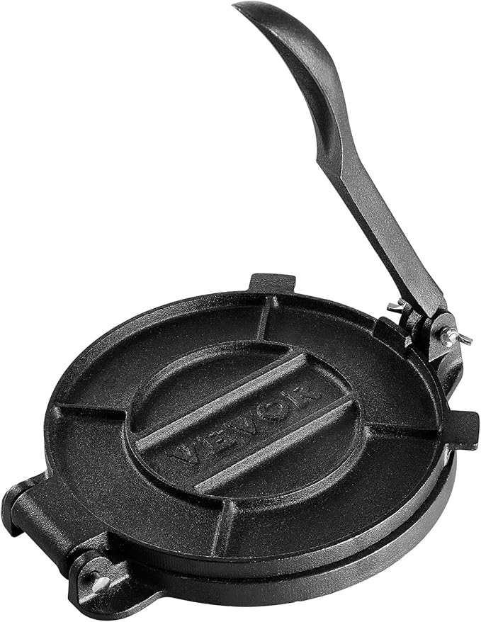 VEVOR Tortilla Press, 10 Inch Tortilla and Roti Maker, Cast Iron Heavy Duty Tortilladora Press, Pre-Seasoned Pataconera with 100 Pcs Parchment Paper, Dough Maker for Flour Tortilla, Tawa