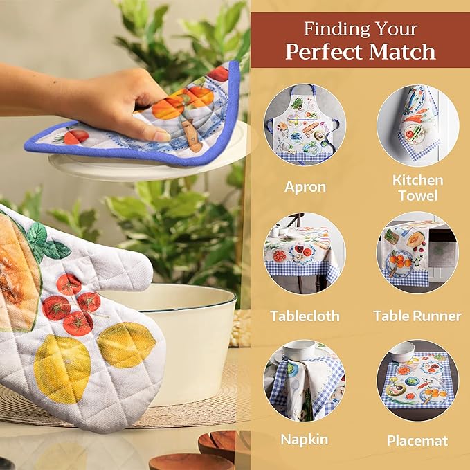 Maison d'Hermine Oven Gloves 100% Cotton Oven Mitt 7" x 13" with Loop Heat Resistant BBQ Cooking Gloves Baking Grilling Gifts for Mothers Day Spring/Summer (Pack of 1, Gourmand)