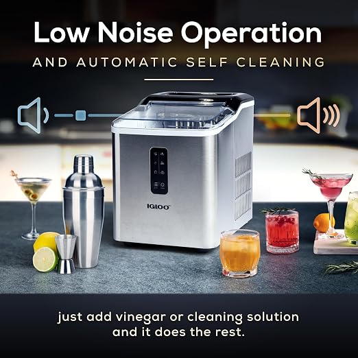 Igloo Automatic Ice Maker, Self- Cleaning, Countertop Size, 26 Pounds in 24 Hours, 9 Large or Small Ice Cubes in 7 Minutes, LED Control Panel, Scoop Included, Perfect for Water Bottles, Mixed Drinks