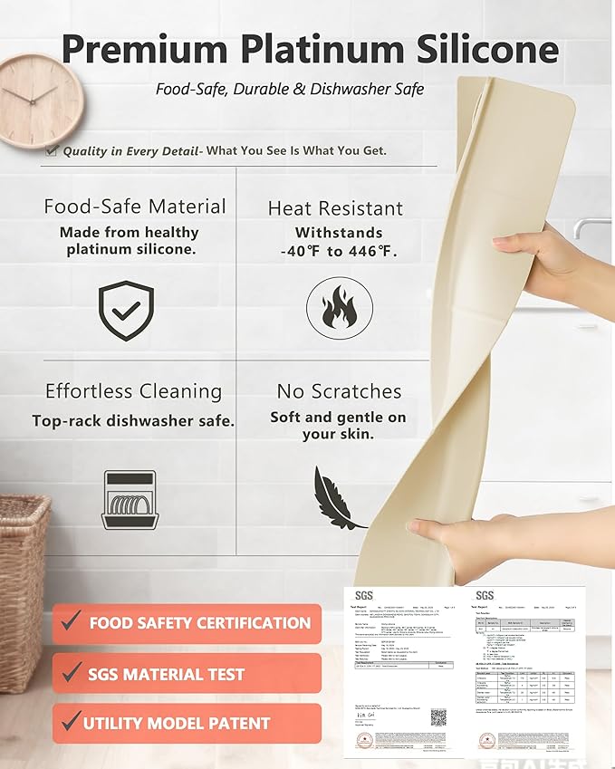 Kitchen Sink Splash Guard 18" 23" Self-Draining Silicone Water Guard with High Splash Wall & Strong Suction Cups for Faucet, Countertop & Sink Edge, Keeps Sinks Dry, Dishwasher Safe,Cream