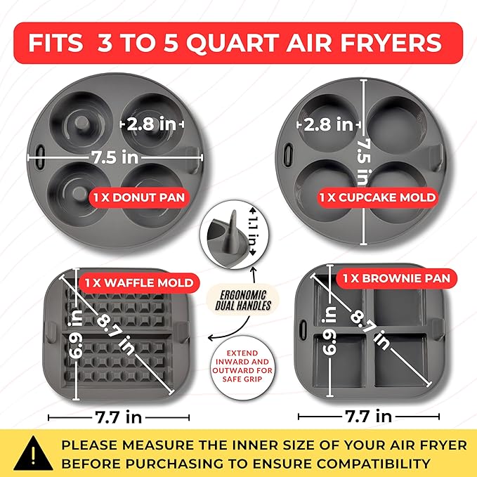EM 4-pc Silicone Air Fryer Liners Baking Set for Cake, Donut, Waffle, and Brownie - Reusable Silicone Baking Molds for 3-5 Qt Airfryers - Easy to Clean Air Fryer Baking Accessories for Home Bakers