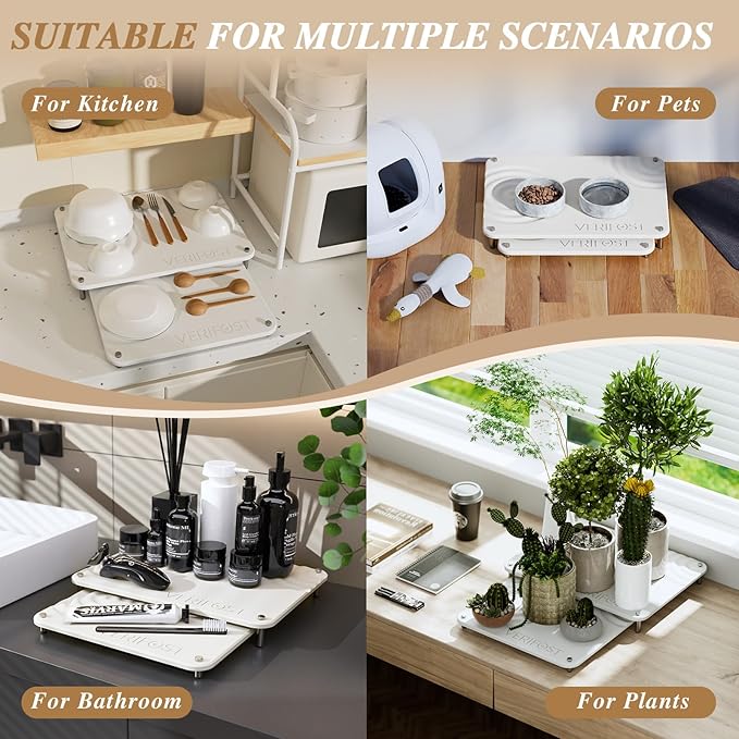 Pearl White 2Pcs Large Stone Dish Drying Mat with Acacia Wood Holder Stand for 1 Inch Cutting Board and Stone Drying Mat for Kitchen Counter Quick Dry Diatomaceous Earth Mat for Kitchen Counter