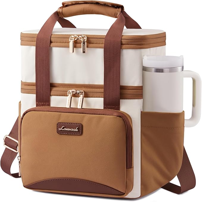 LOVEVOOK Insulated Lunch Bag For Women Men,Expandable Double Deck Lunch Box With Large Cup Holder,Leakproof Cooler Bag For Adult Lunch Tote Bag Work Picnic Beach with Adjustable Shoulder Strap Gift