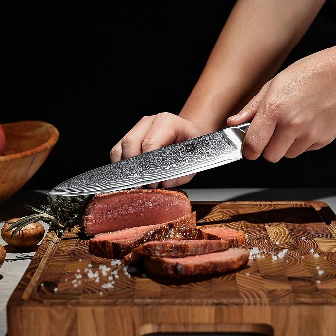 Klaus Meyer Empira 5 Piece Damascus Kitchen Knife Set With Magnetic Block | VG-10 Damascus Steel, Full Tang, Ultra Sharpness, Ergonomic ABS Handle, Strong Magnetic Block, Ideal Gift For Passionate Chef