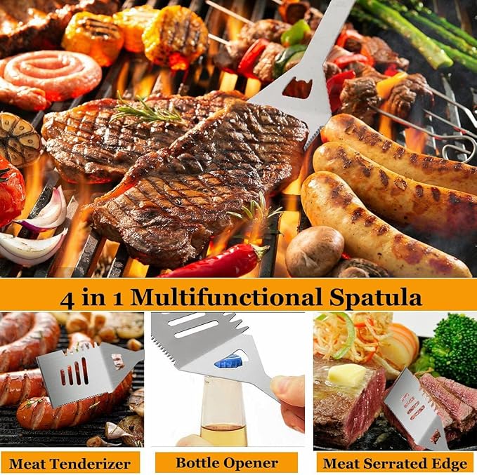 MUJUZE BBQ Grill Accessories Set,Grill Accessories Gifts for Fathers Day,BBQ Gifts for Men,31PCS Grilling Gifts for Men,Grilling Accessories with Apron for Dad,Barbecue Tool Sets